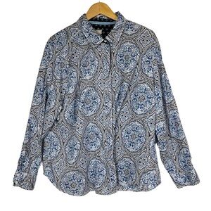 Chicos Blue Paisley Print Button‎ Up Shirt